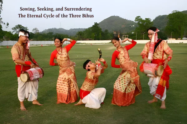 A picture of a cultural Group celebrating Bihu