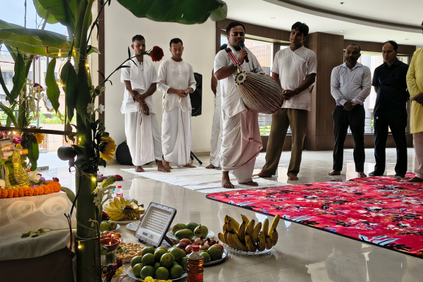 Kirtan performance and devotional gathering hosted within an Apartment in Guwahati.