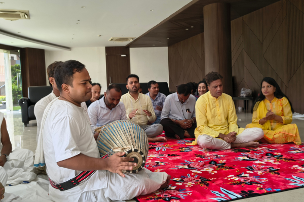 Kirtan performance and devotional gathering hosted within an Apartment in Guwahati.